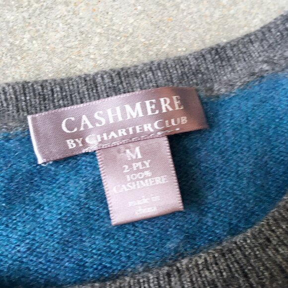 Blue and Gray Striped Cashmere Pullover Sweater - Picture 4 of 5